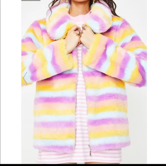 Never worn. Asos daisy street rainbow fur coat 2x - Picture 2 of 7